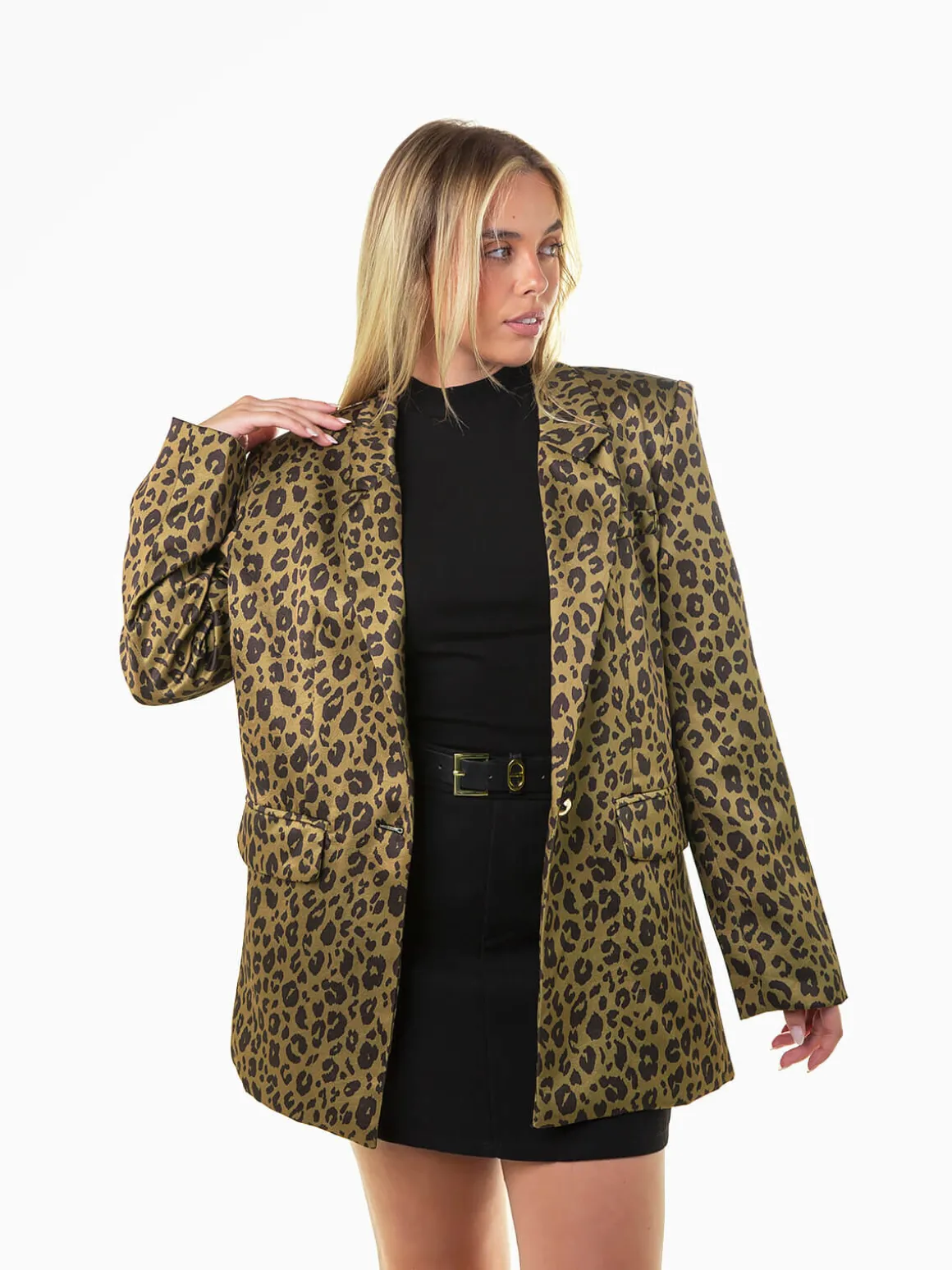 Blazer acetinado verde animal print