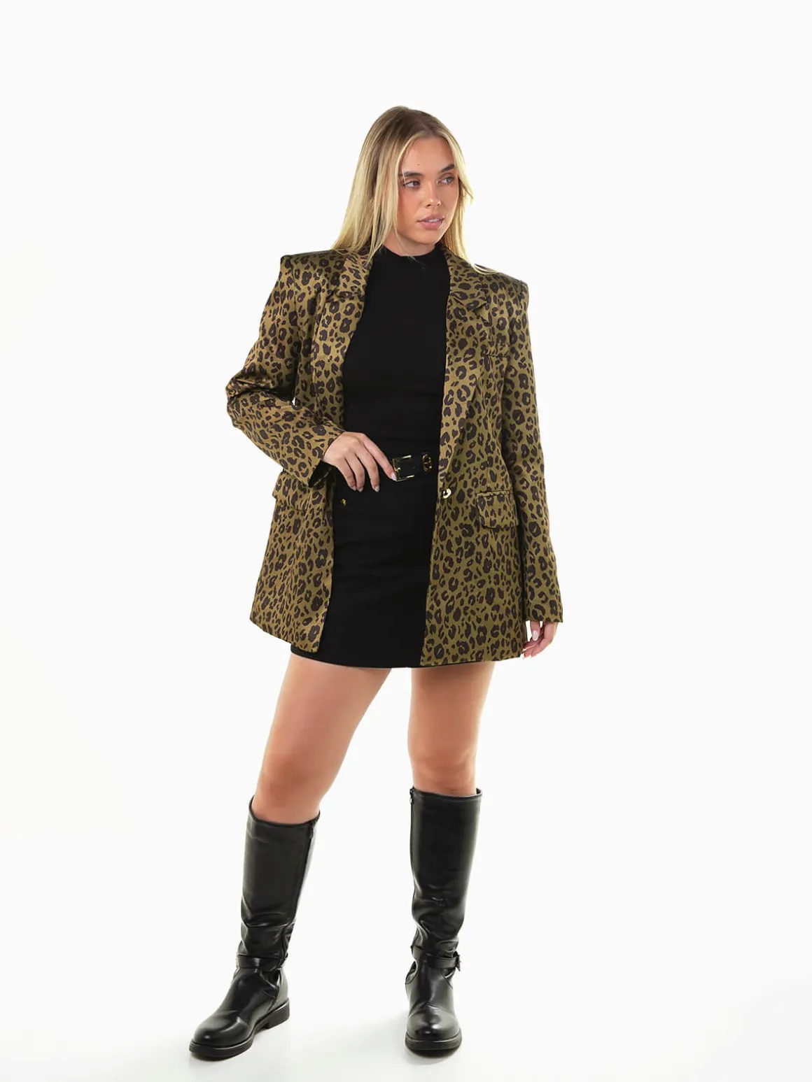 Blazer acetinado verde animal print