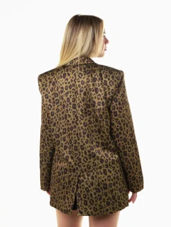 Blazer acetinado verde animal print