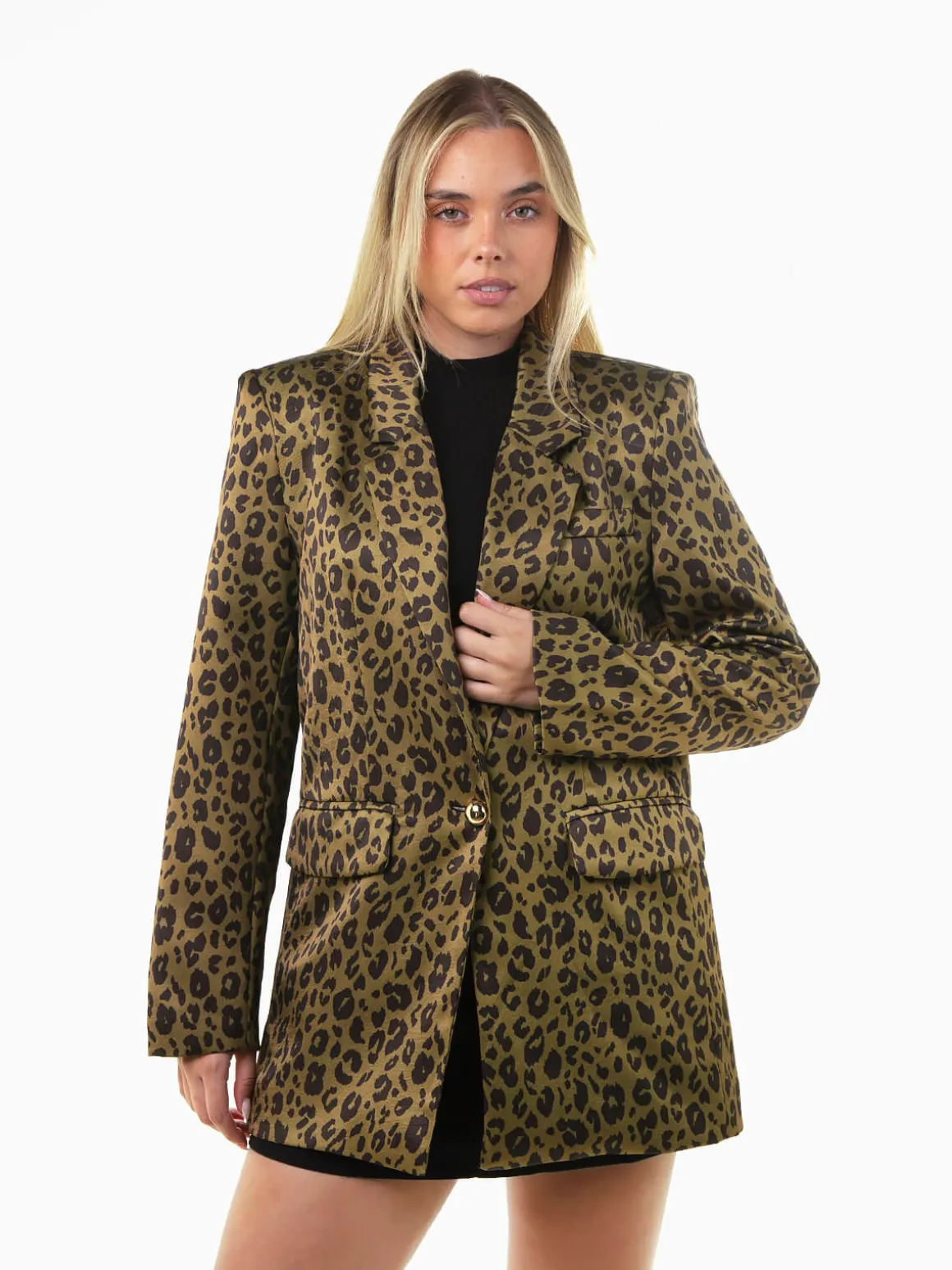 Blazer acetinado verde animal print