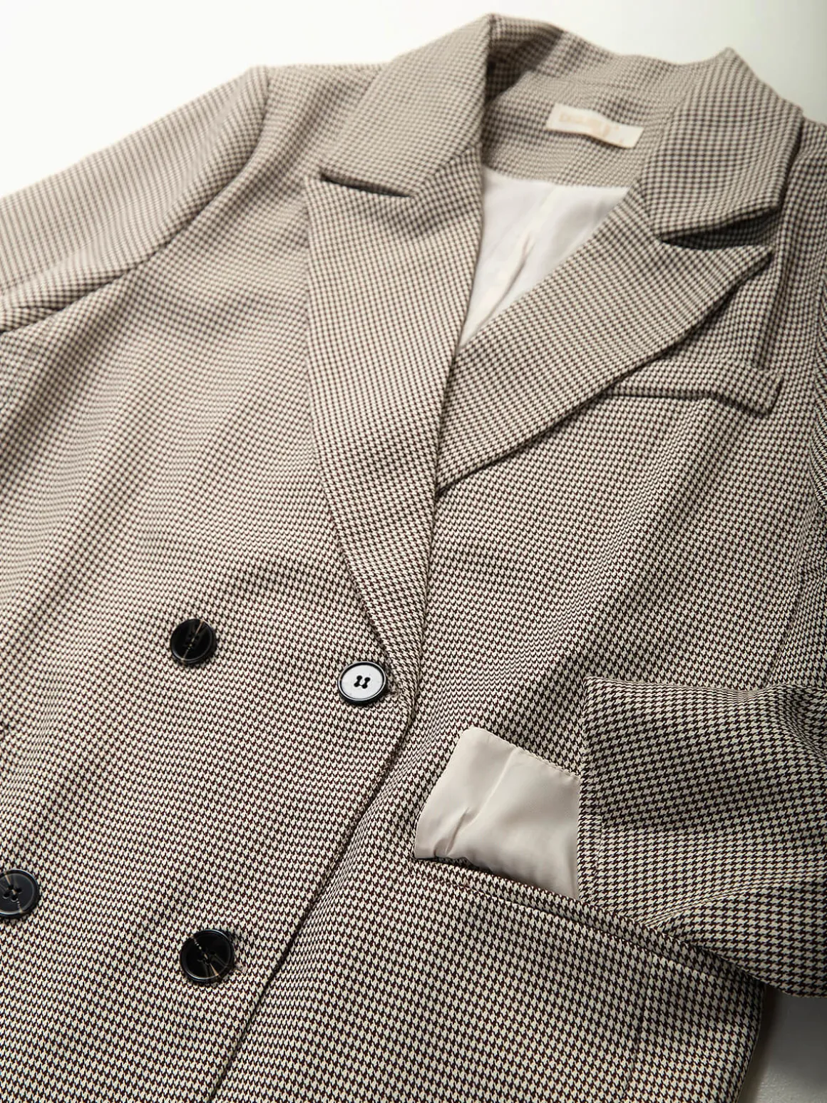 Blazer comprido bege pied-de-poule