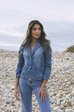 Blazer de ganga cintado azul