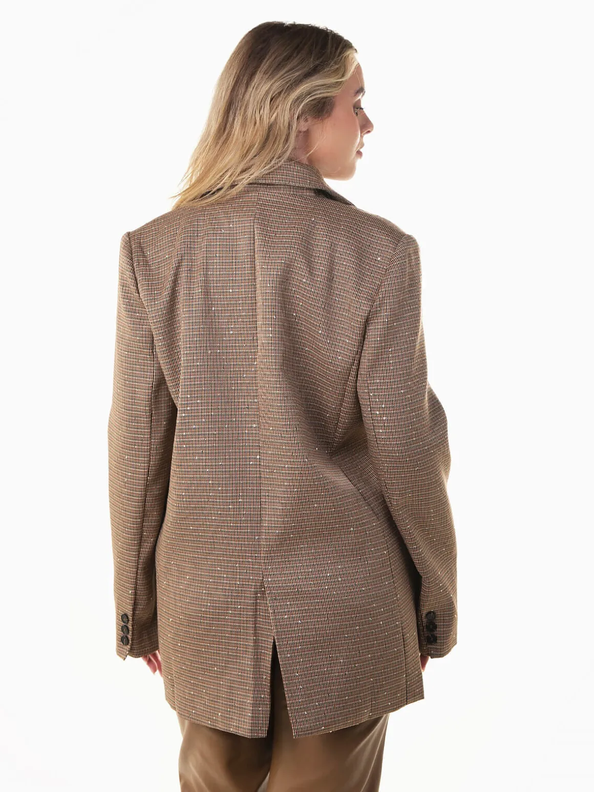 Blazer xadrez bege com brilho