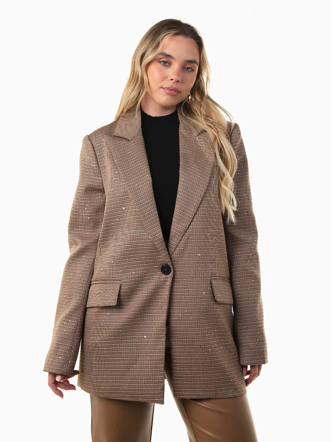 Blazer xadrez bege com brilho