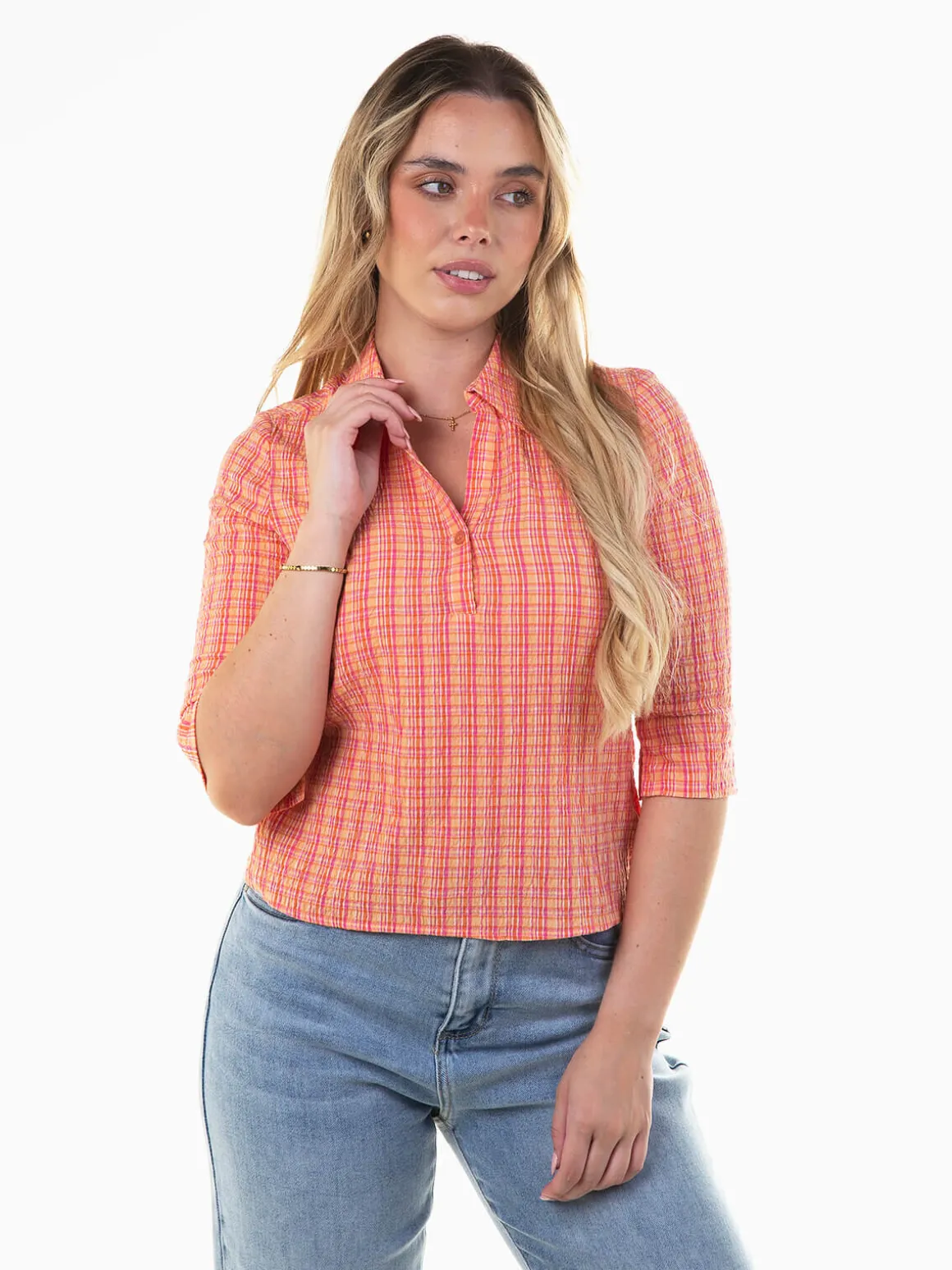 Blusa xadrez manga 3/4