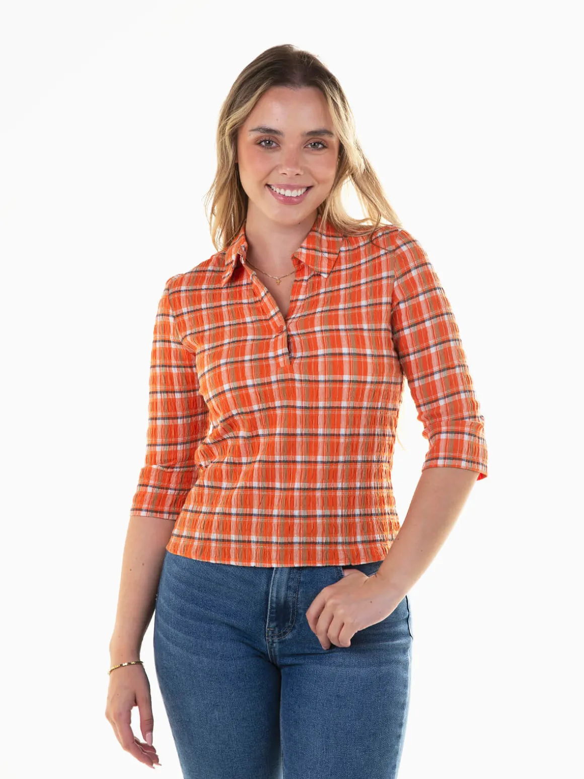 Blusa xadrez manga 3/4