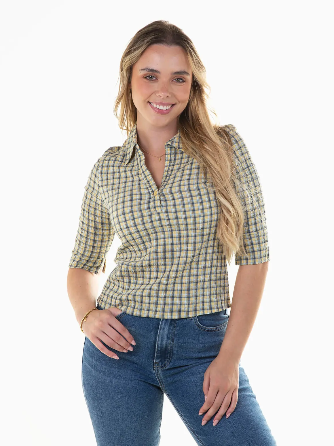 Blusa xadrez manga 3/4