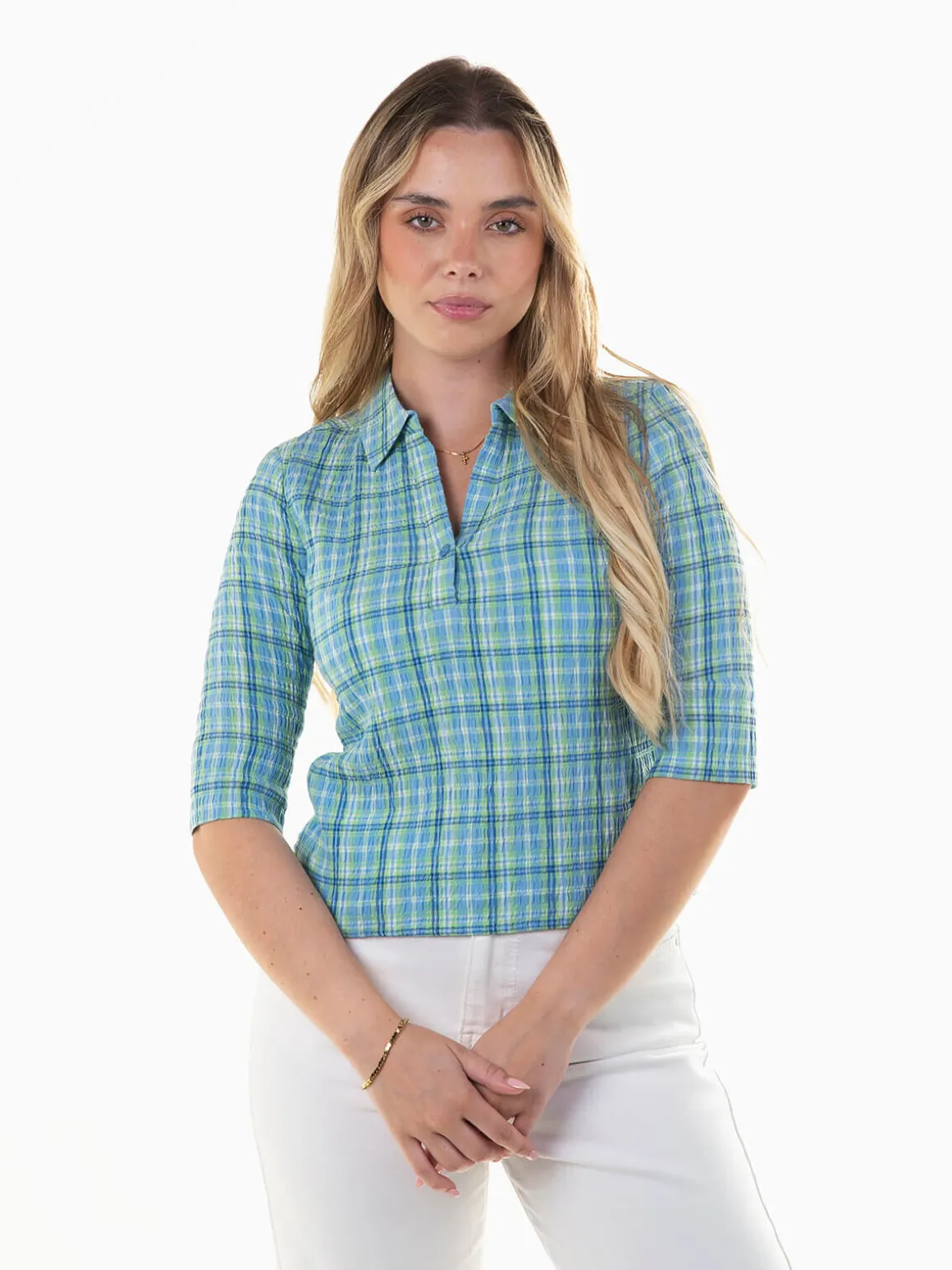 Blusa xadrez manga 3/4