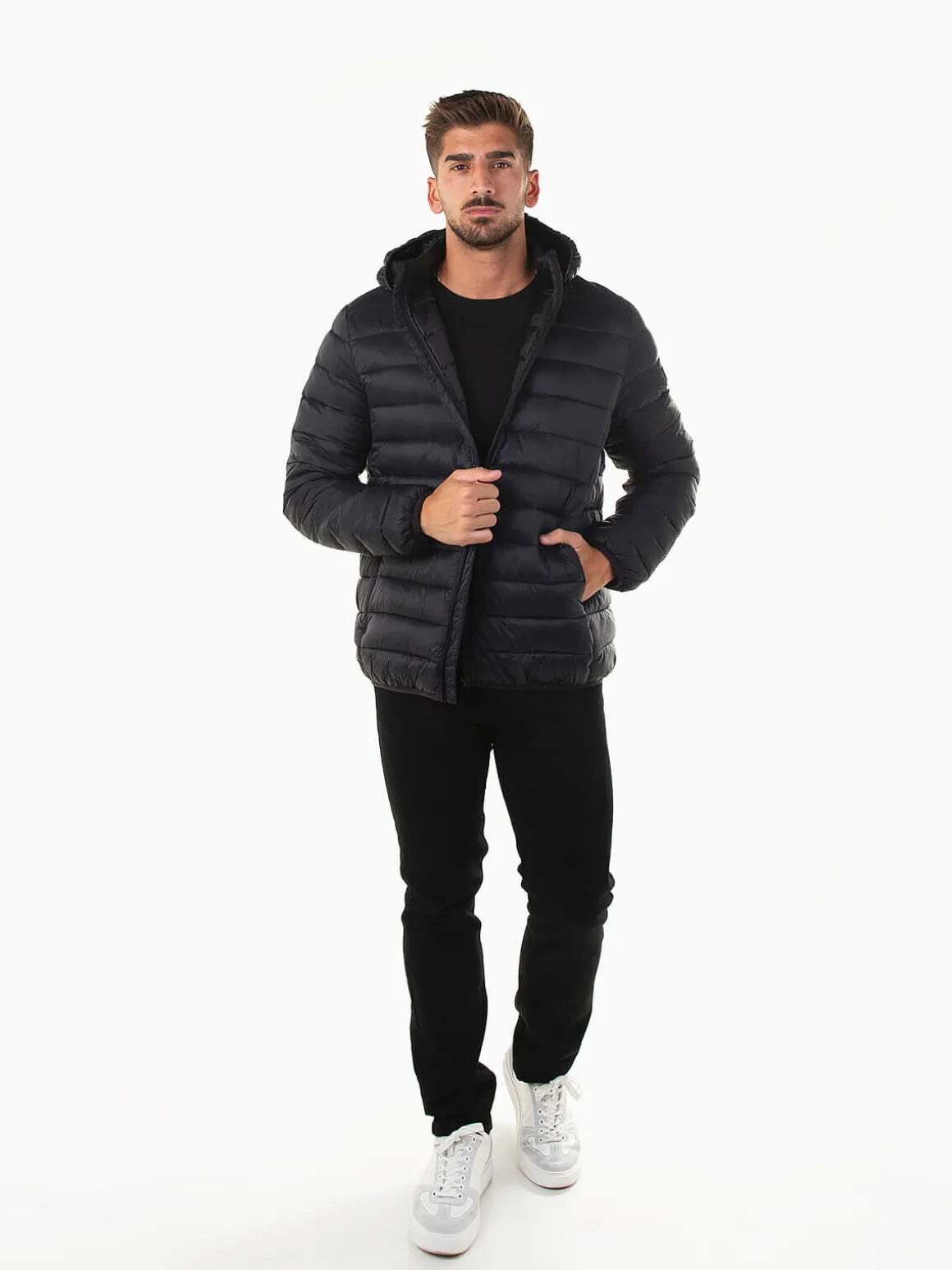 Blusão acolchoado com capuz removível