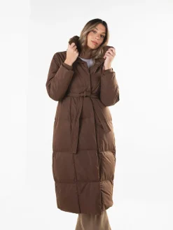 Blusão acolchoado comprido com cinto