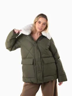 Blusão acolchoado gola de pelo removível