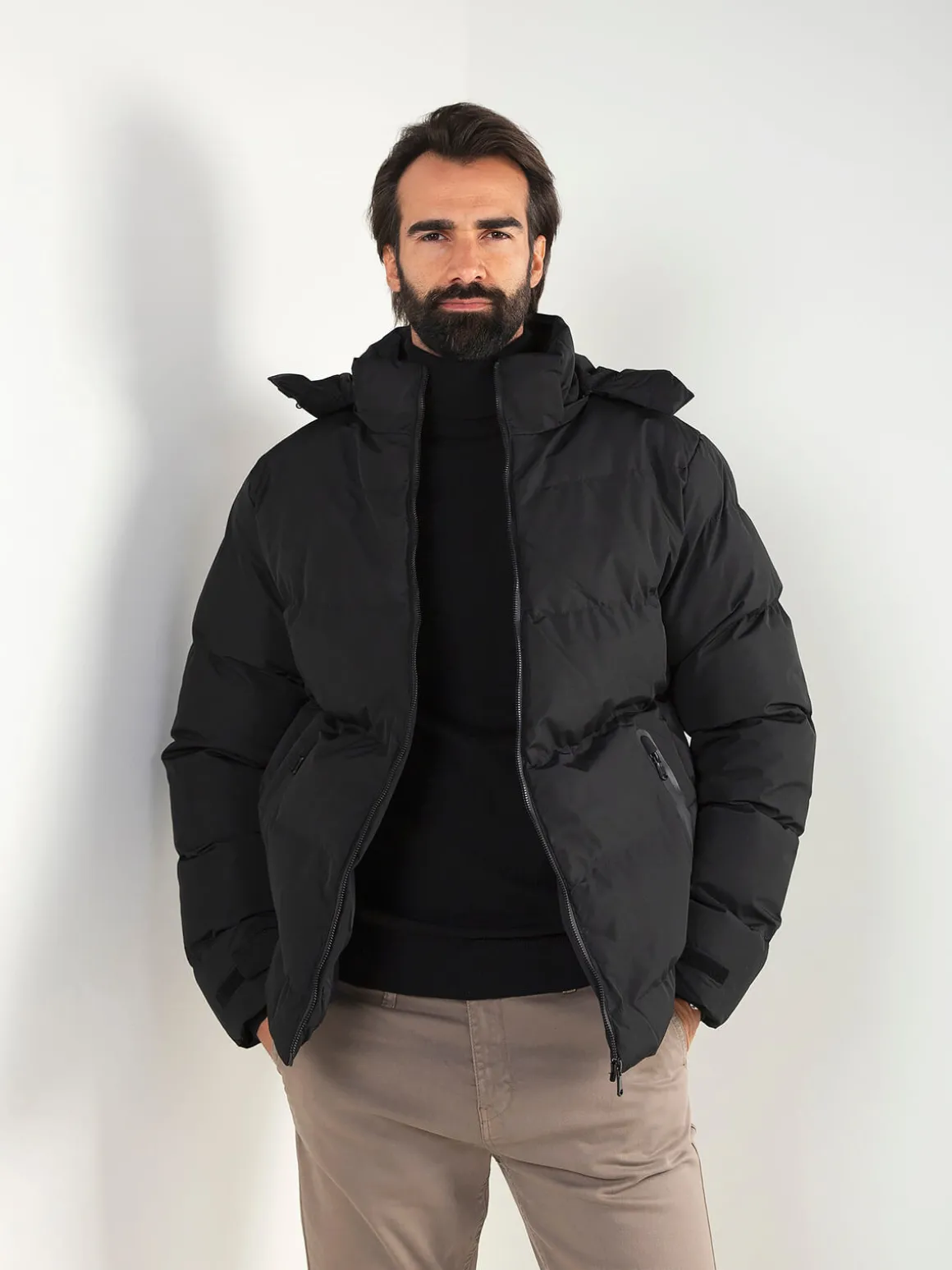 Blusão acolchoado impermeável capuz amovível