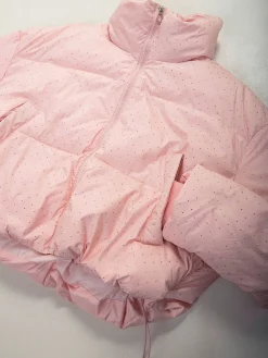 Blusão acolchoado rosa bebé com strass