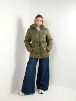 Blusão acolchoado verde tropa com capuz