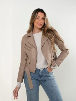 Blusão biker ajustado efeito pele