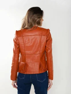 Blusão biker com folhos