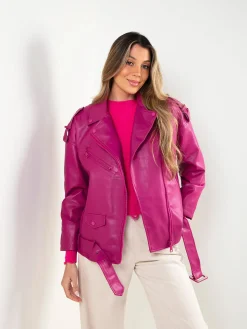 Blusão biker efeito pele