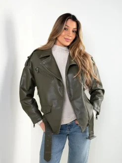 Blusão biker efeito pele