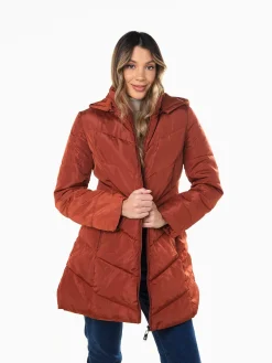 Blusão comprido acolchoado capuz removível