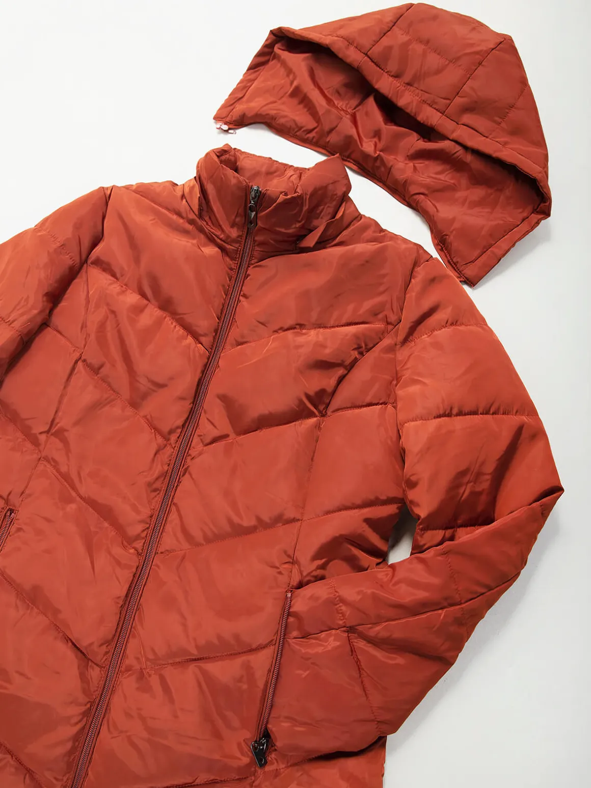 Blusão comprido acolchoado capuz removível