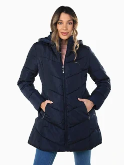 Blusão comprido acolchoado capuz removível