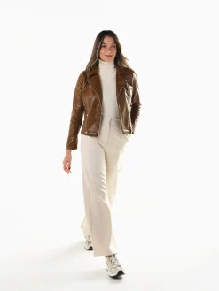 Blusão motard camel com fivelas