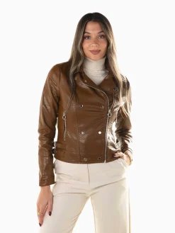 Blusão motard camel com fivelas