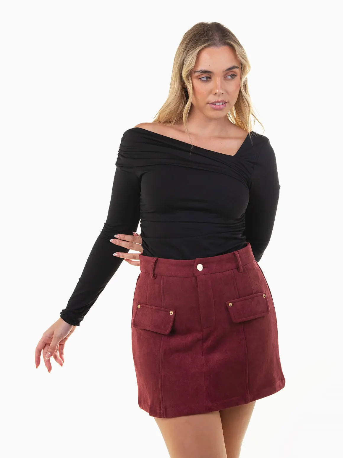 Body elástico decote assimétrico