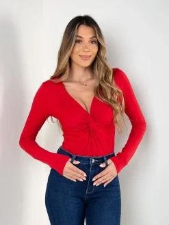 Body manga comprida com torcido