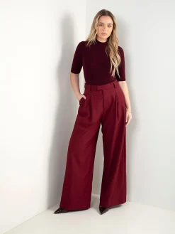 Calças alfaiataria cintura alta com pregas