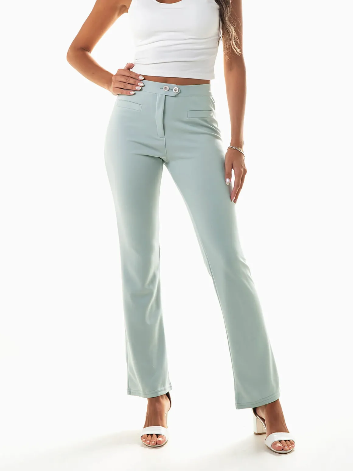 Calças cintura alta com 2 botões