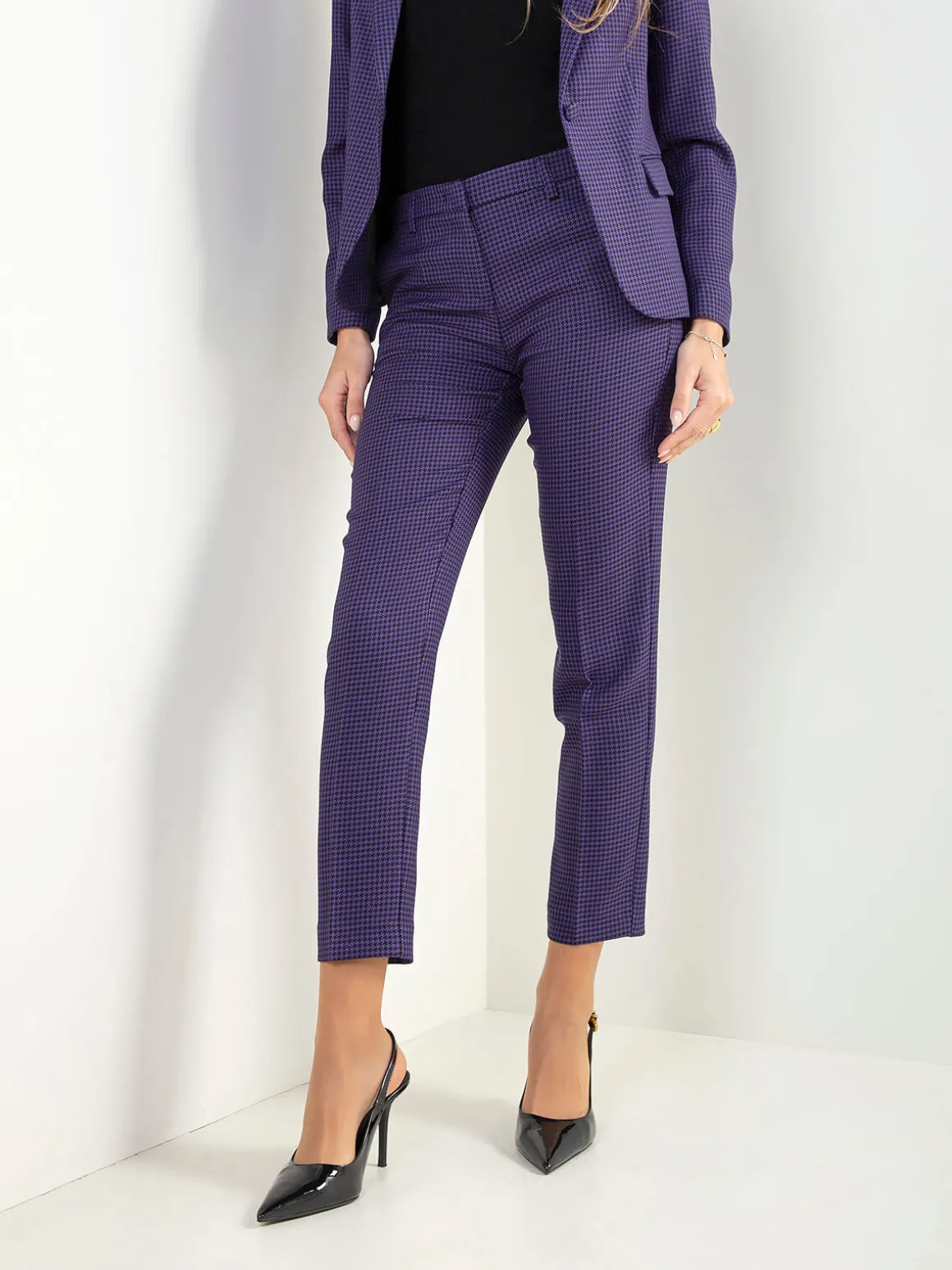 Calças cintura alta pied-de-poule