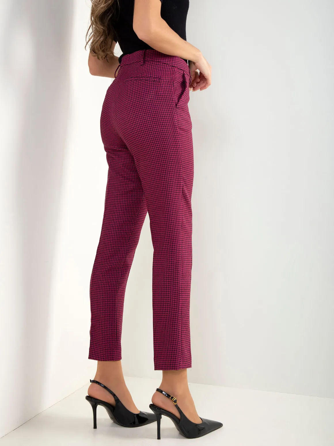 Calças cintura alta pied-de-poule