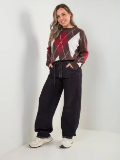 Calças de ganga balloon com cintura elástica