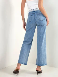 Calças de ganga largas com renda