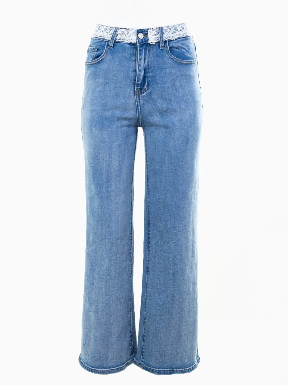 Calças de ganga largas com renda