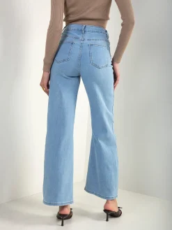 Calças de ganga wide leg com renda