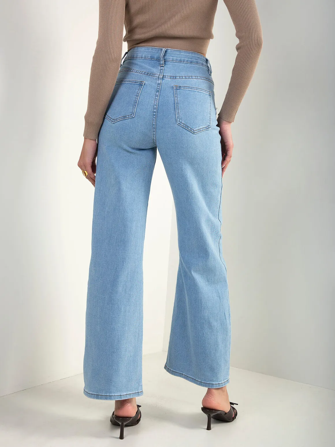 Calças de ganga wide leg com renda