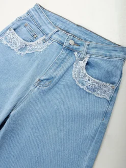 Calças de ganga wide leg com renda