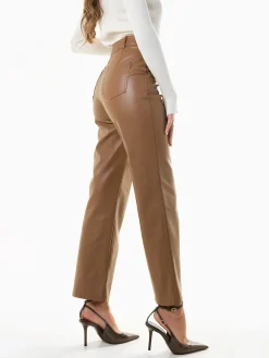 Calças efeito pele de perna larga