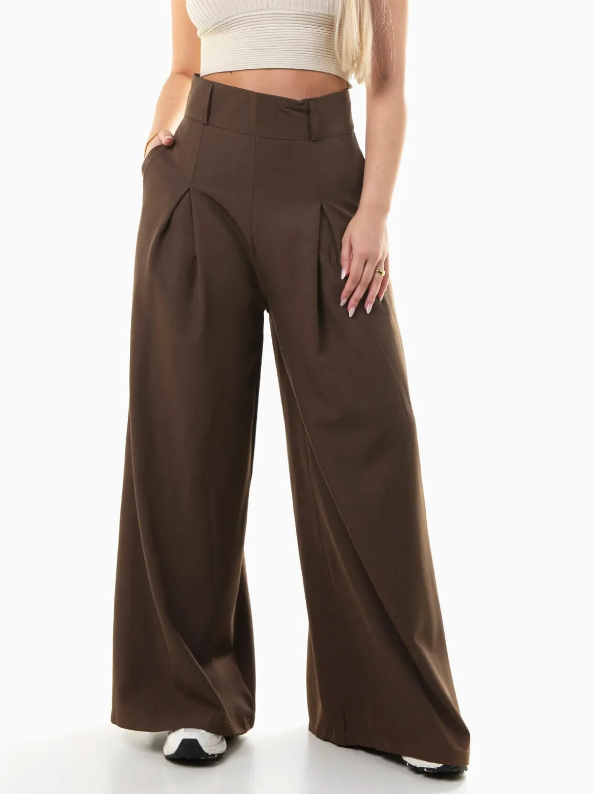 Calças elegantes wide leg com pinças