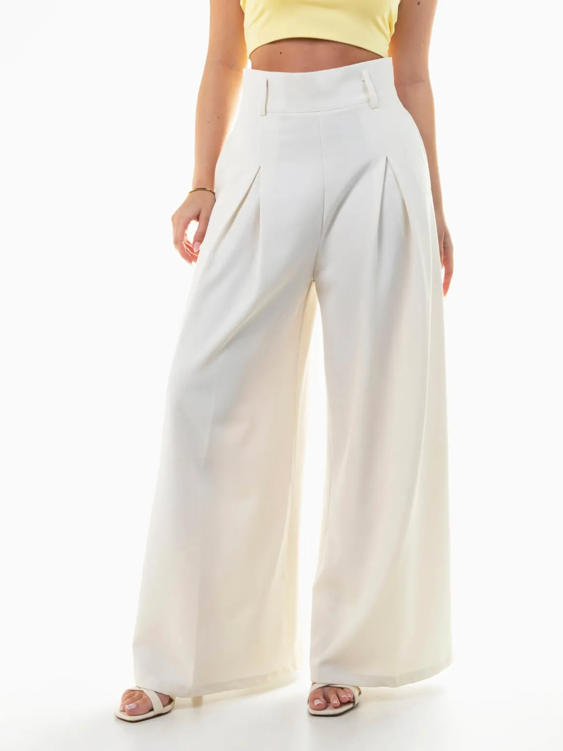 Calças elegantes wide leg com pinças