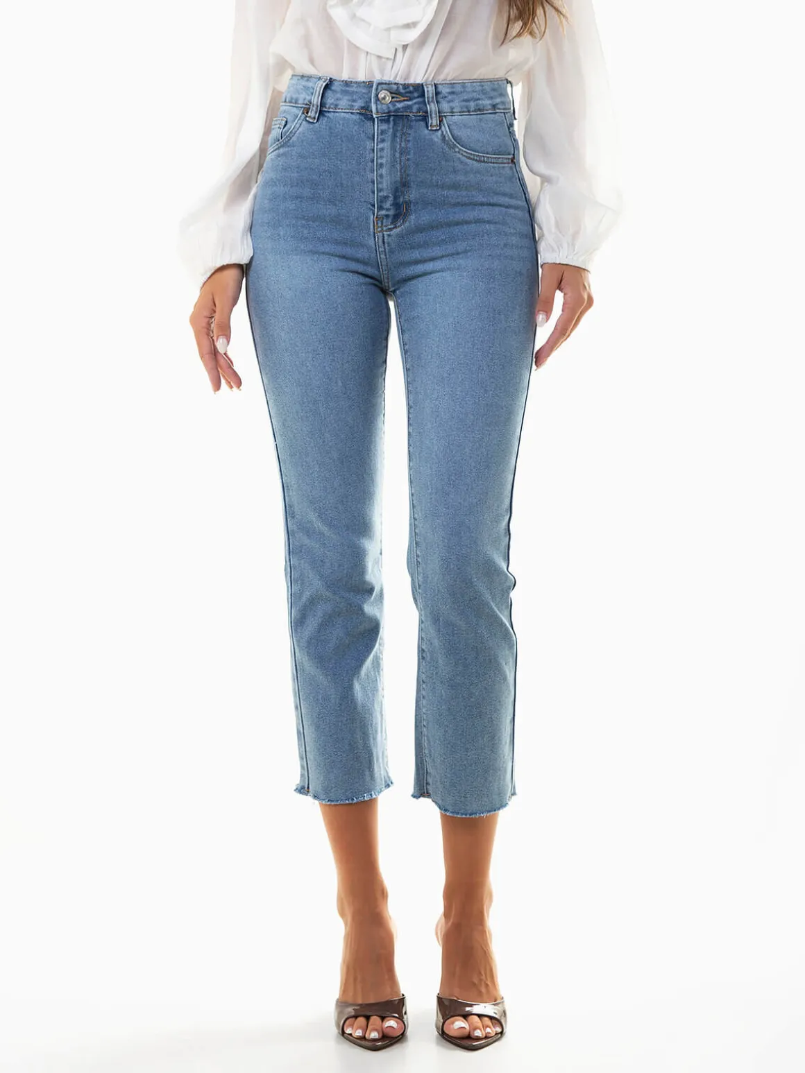 Calças ganga azul claro mom fit