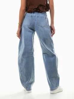 Calças ganga barrel azul claro