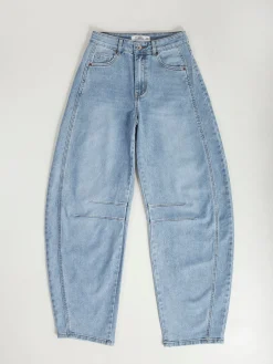 Calças ganga barrel azul claro