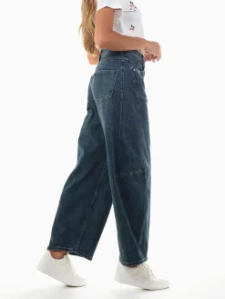 Calças ganga barrel cintura alta