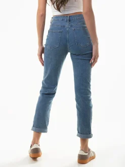 Calças ganga cintura alta com dobra