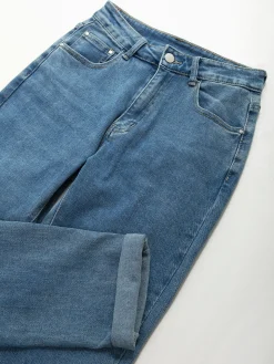 Calças ganga cintura alta com dobra