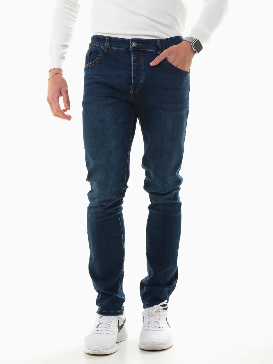 Calças ganga elásticas com botões