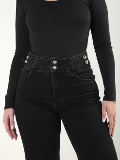 Calças ganga pretas com botões